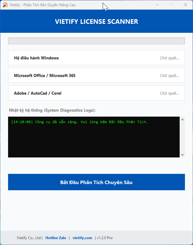 Demo Vietify License Checker: quét bản quyền Windows, Office, Adobe trong vài giây